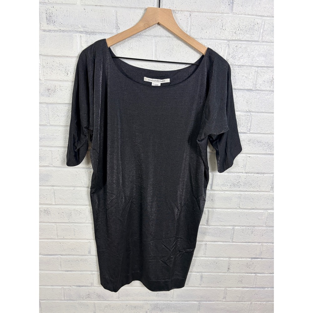 Diane von Furstenberg Tumelo Mini Dress Womens S Black Metallic Dolman Sleeves